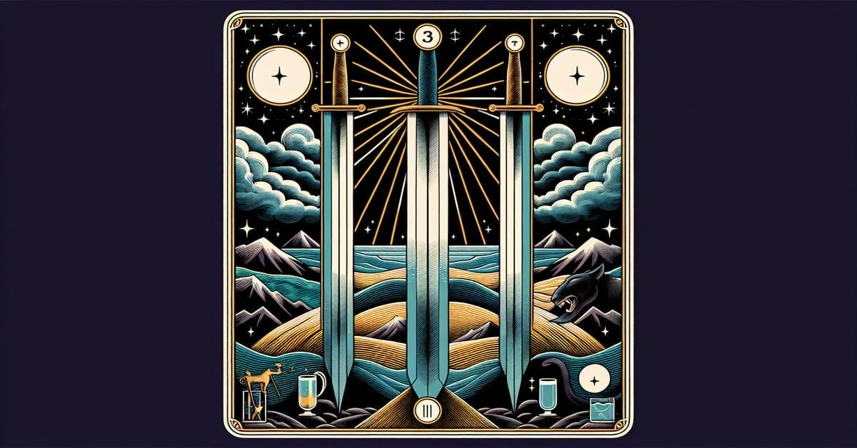 trojka mieczy karta tarota. postawowe najwazniejsze i kluczowe informacje